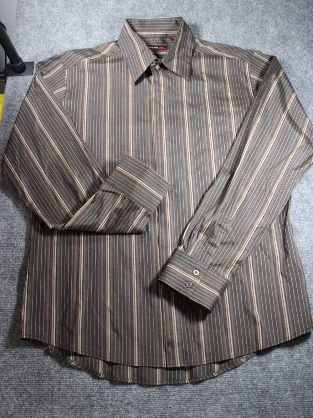 Thirty Six Red Men's Brown Striped Long Sleeve Button Up Dress Shirt Size XL